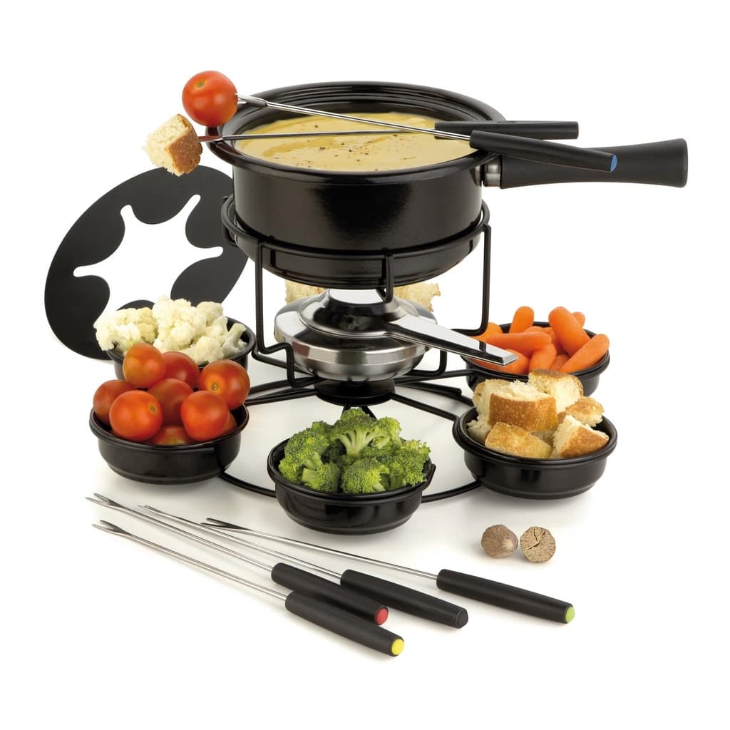 Aparelho De Fondue Esmaltado Viena Carroussel Potes Giratorio 16 Peças Serviço Conjunto Kit Base Giratória Carrossel Carne Queijo Chocolate Alto Padrão Qualidade Forma Inox