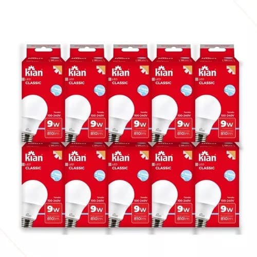 Kit 10 Lâmpada LED Bulbo 9W 6.500K Branca Fria Bivolt Kian