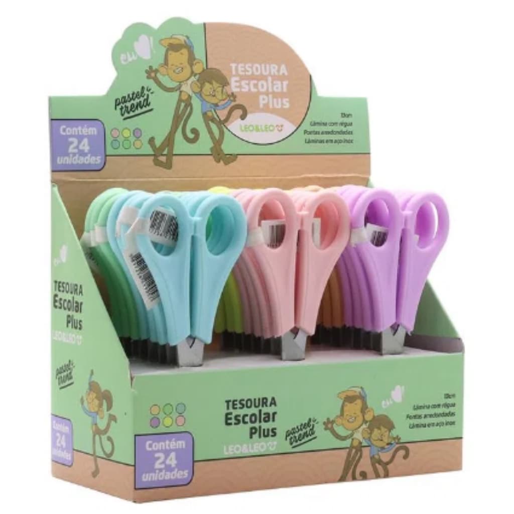 TESOURA ESCOLAR PLUS PASTEL TREND LEO E LEO