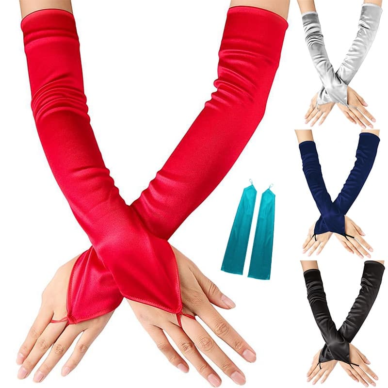 Luvas De Cetim Sem Dedo De Cor Sólida Vintage Protetor Solar Mittens Comprimento Do Cotovelo Anti-Gloves Hook Finger