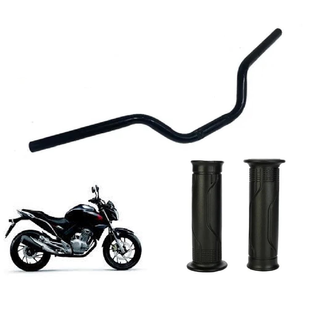 Kit Guidão Preto Fosco Manopla Moto Honda Cbx Twister 250 2014 Em Diante