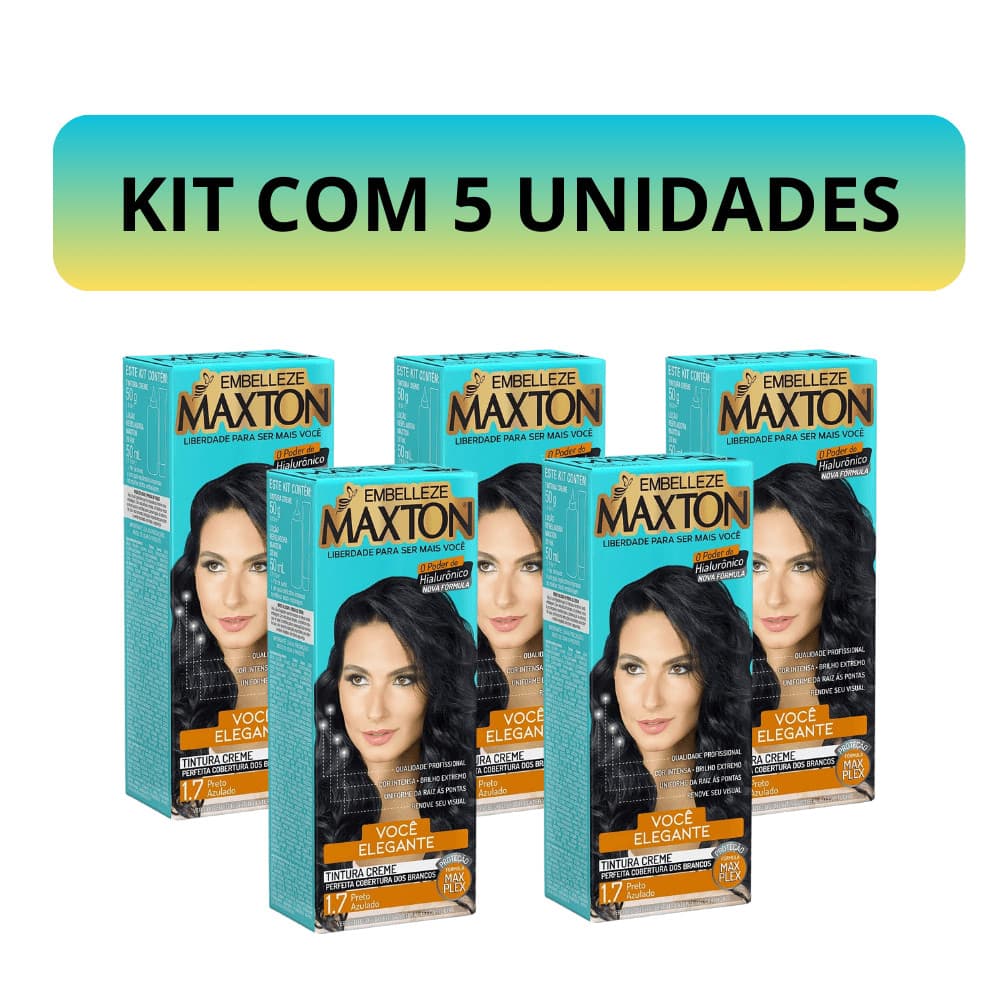 Tinta de Cabelo Maxton Preto Azulado 1.7 - KIT COM 5 UNIDADES