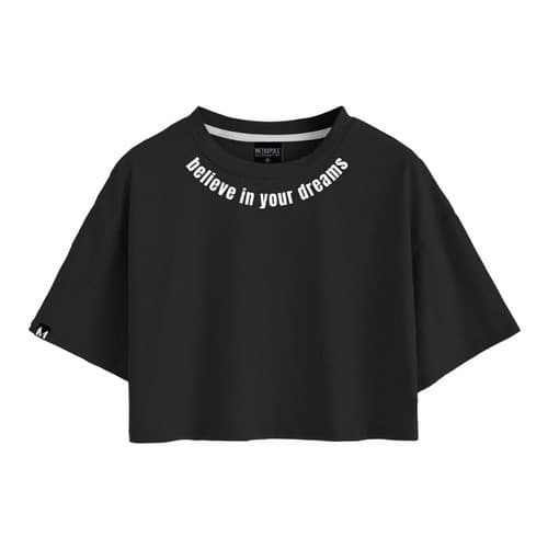 Cropped Blusa Curta Frase Believe Dreams Algodão Moda Tumblr