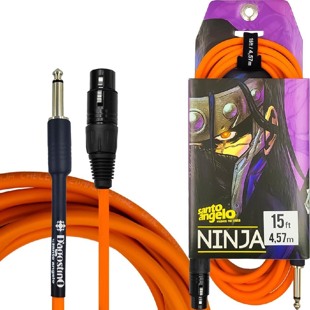 Cabo para Microfone 4,57 Metros 15 ft Laranja DAgostino by Santo Angelo Ninja P10 x Xlr Femea