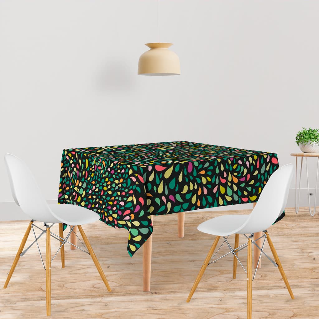 Toalha De Mesa Quadrada 4 Lugares Tecido Oxford Gotas Coloridas TL222 - 140x140cm