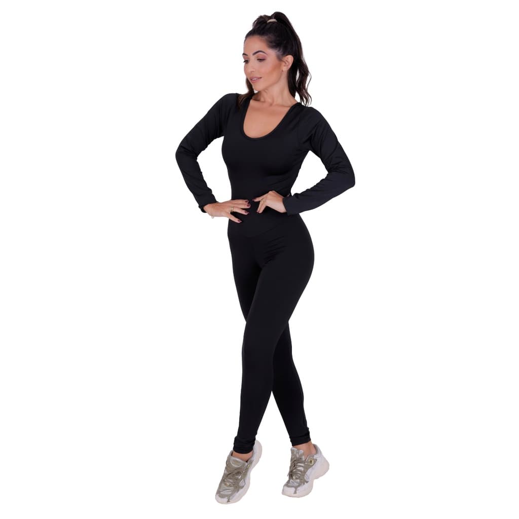Macacão Manga Longa Calça Feminino Suplex Fitness Academia