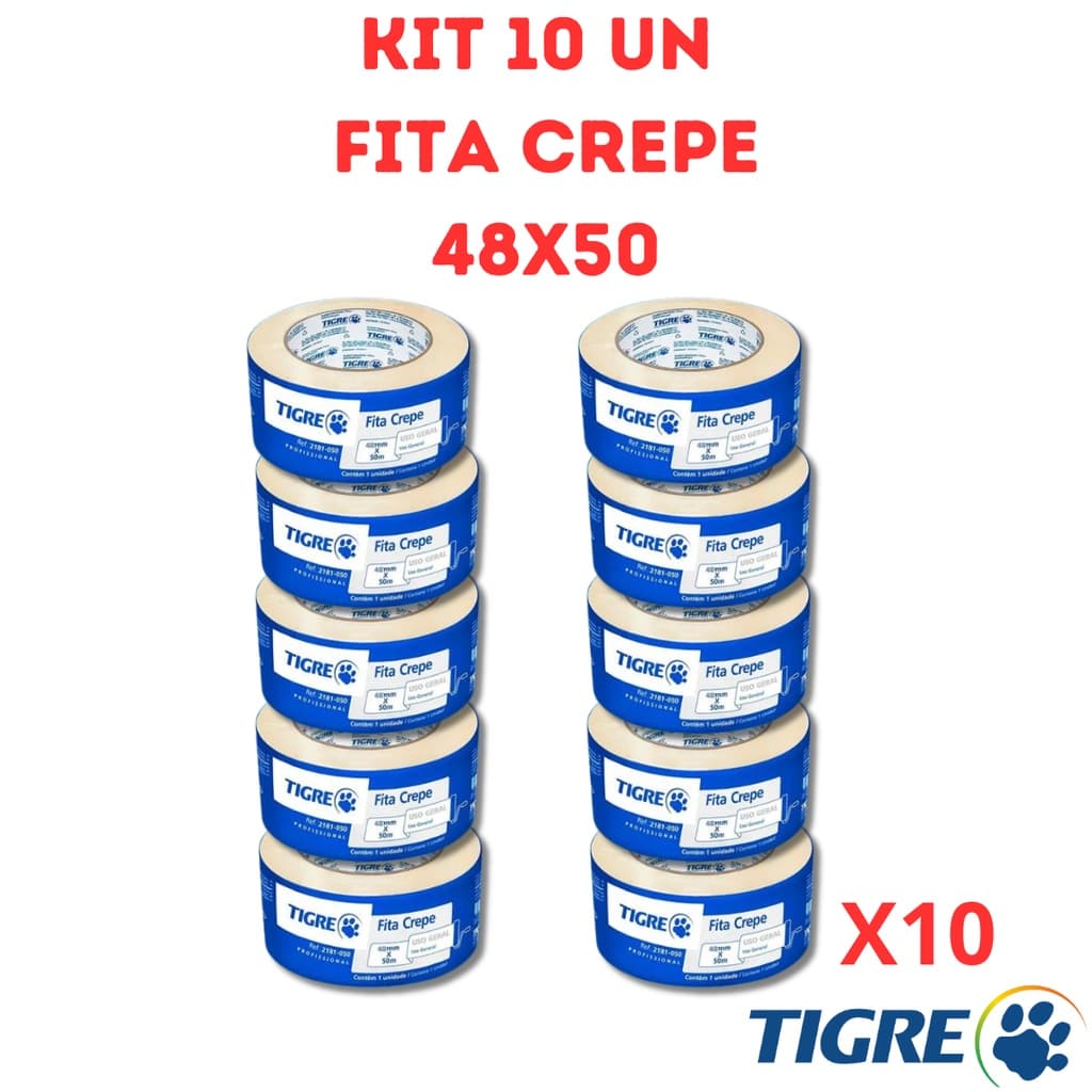 Fita Crepe Adesiva Branca Fita Grossa 10 UN Tigre Fita 48X50 Uso Geral Fita Crepe Para Pintura 50M