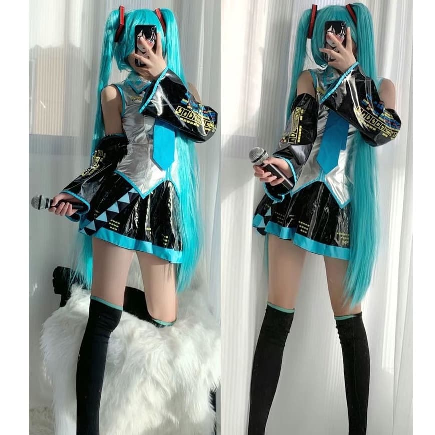 Traje de fórmula Hatsune Miku MIKU, roupa Hatsune, fantasia de cosplay Hatsune, fone de ouvido, adereço de cabeça, peruc