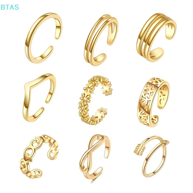 【 BT 】 Anéis De Dedo Do Pé Ajustáveis De Ouro 18K Para Mulheres Abertos Na Praia Flor De Cauda De Flecha Pinky Band Descalço Jóias AS