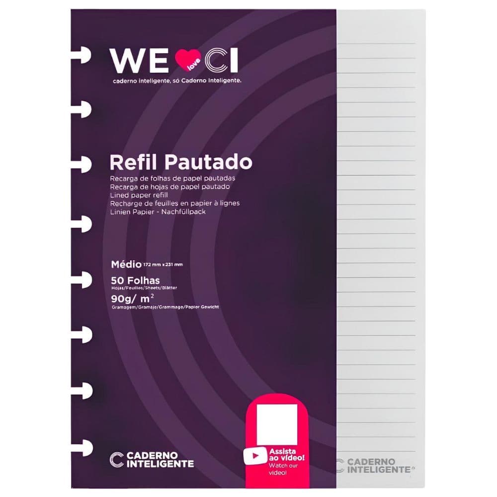 Refil Caderno Inteligente Médio 90g 50 Folhas Pautado