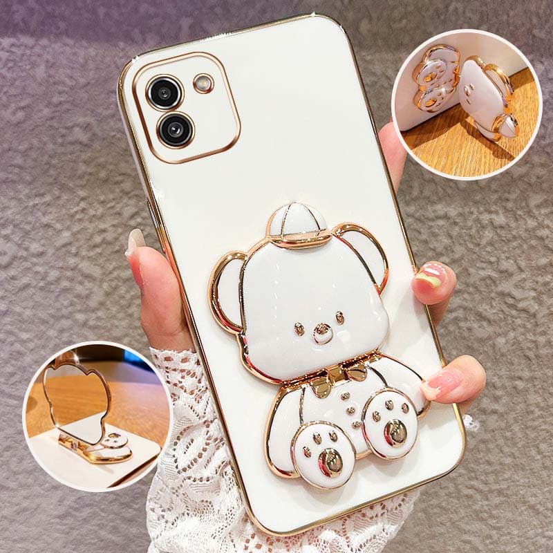 Capa De Telefone À Prova De Choque Para Samsung Galaxy A56 A36 A16 5G A03S A03 Núcleo Bonito 3D Chapéu Bebê Urso Suporte