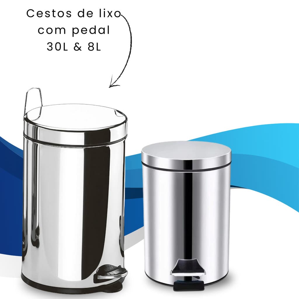 Lixeira Inox Com Pedal Cesto Balde Interno de Plástico Removível Aço Inox