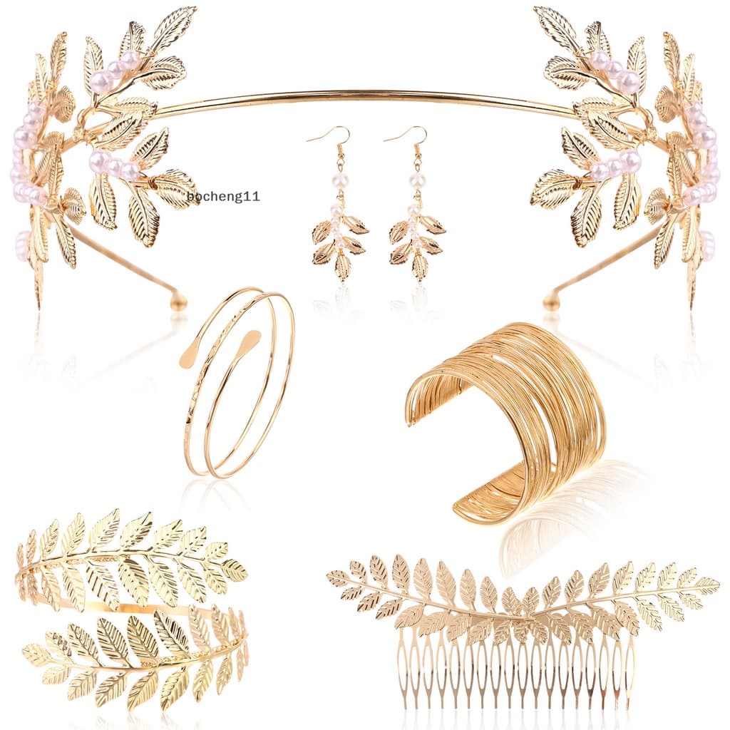 bo 6 Peças De Deusa Acessórios De Roupa Conjunto De Folha De Ouro Bangle Pulseira Grega Romana Laurel Leaf Branch Goddess Cabeça Romântica Grecian Costume Accessories ch