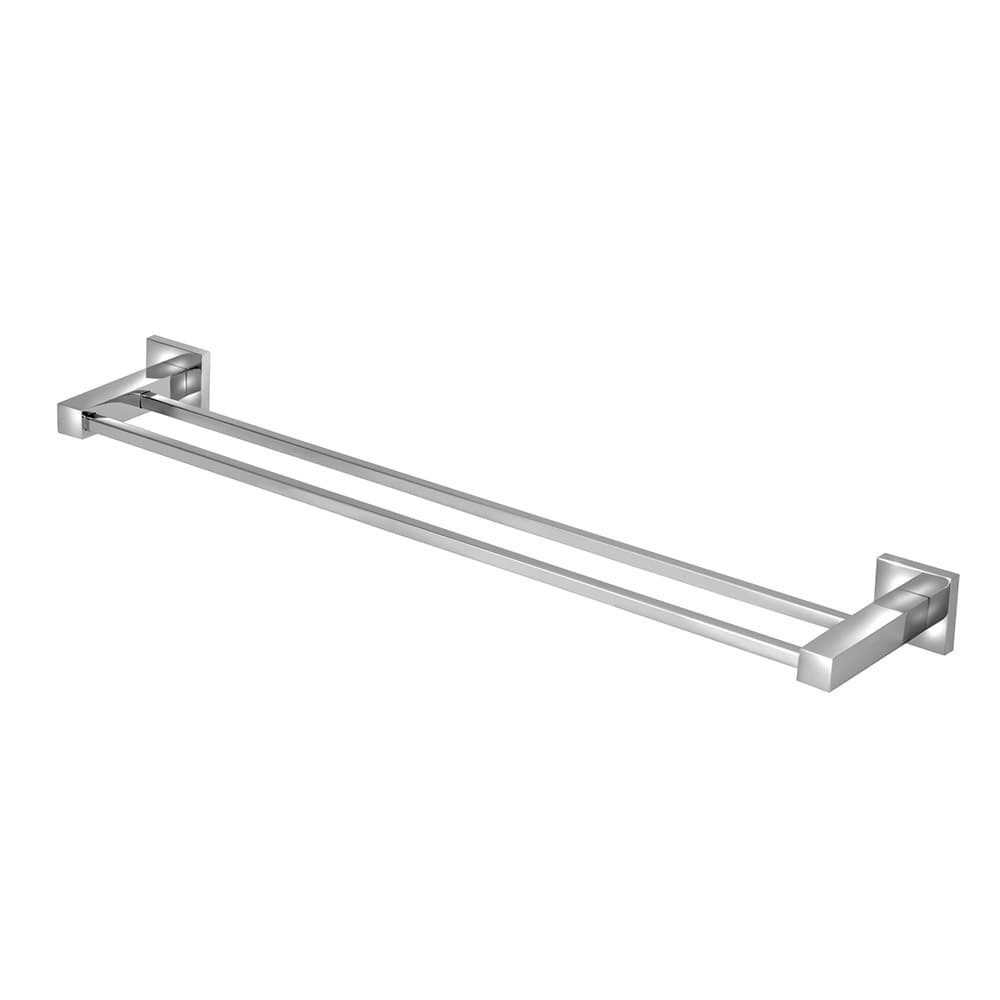 Porta Toalha Barra Duplo Quadrado Cromado Metal Banheiro