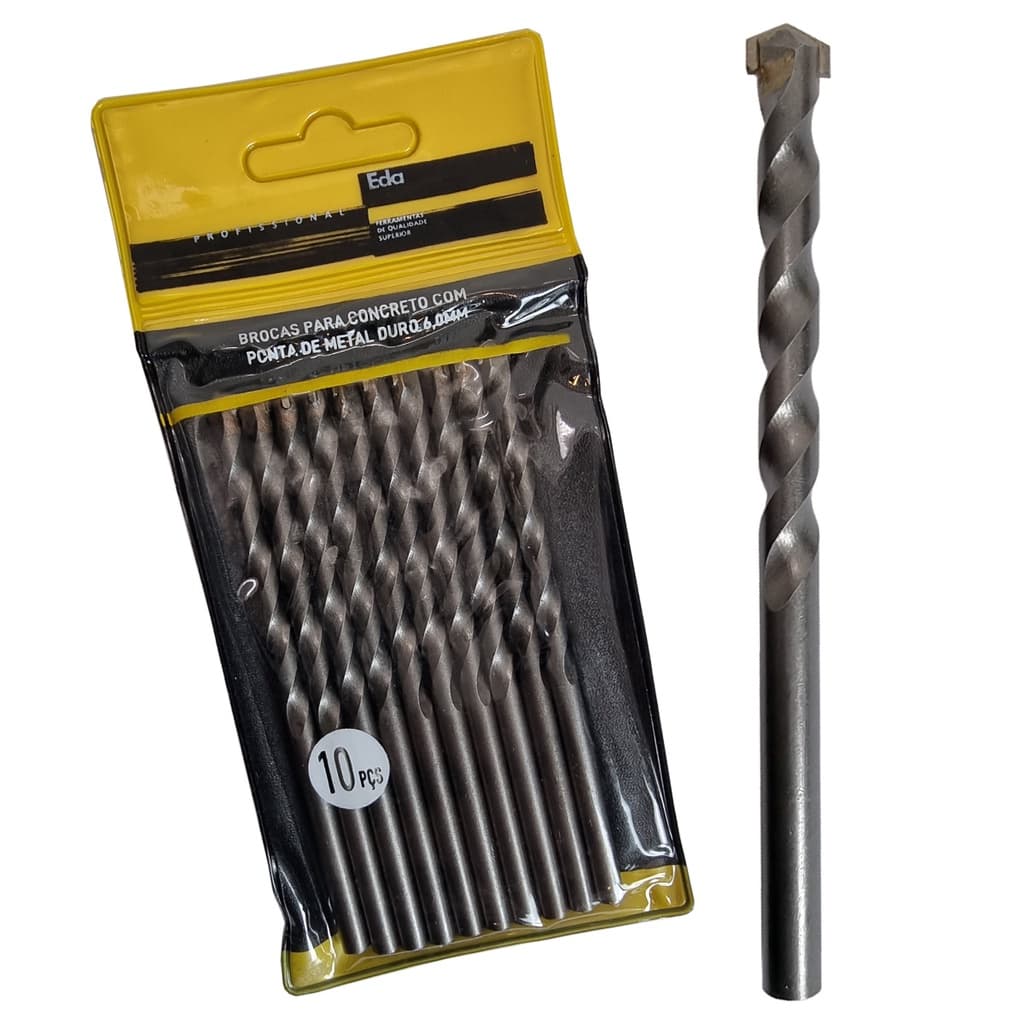 Kit 10 Brocas 6mm Vídea para Concreto Ponta de Metal Duro