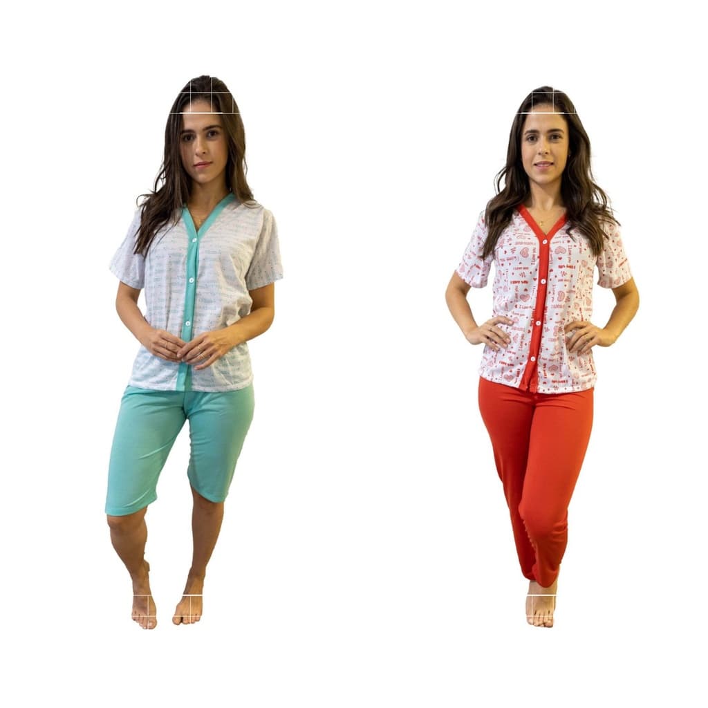 Kit Pijama Pescador com Manga  e Pijama Meia Estação Aberto Botão Maternidade Pós Cirurgico