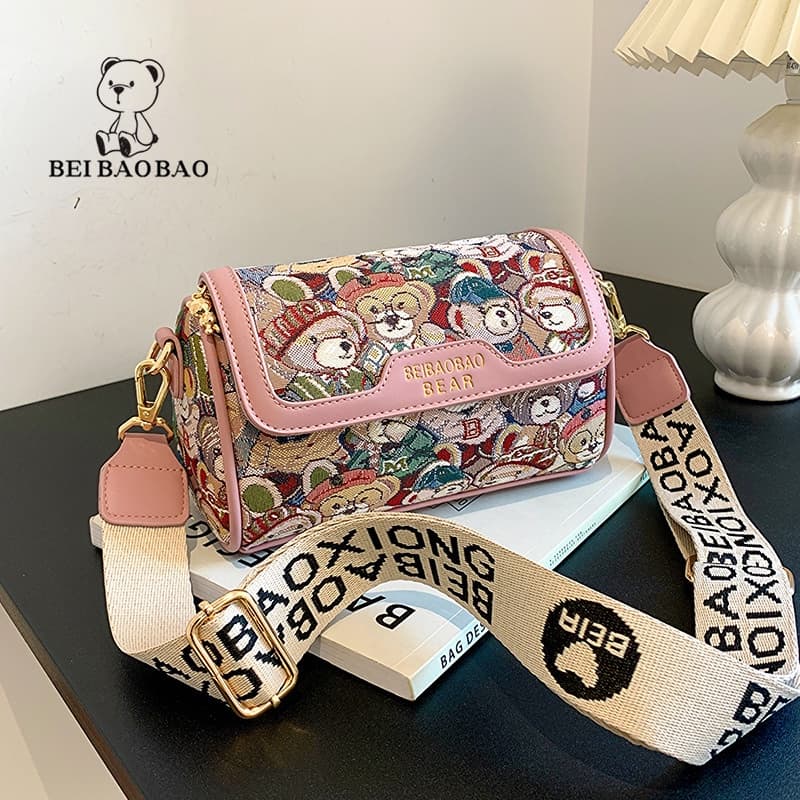 Beibao Baobao nicho design original dos desenhos animados bolsa de urso bolsa de moda escamosa bolsa de ombro feminino 2023 nova bolsa de ombro