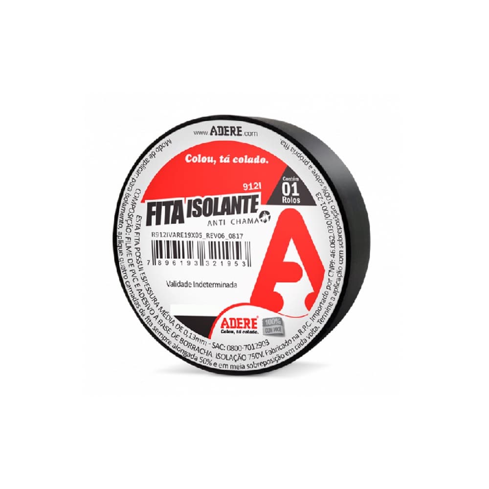 FITA ISOLANTE ADERE PRETA 912I 18mmx20mt