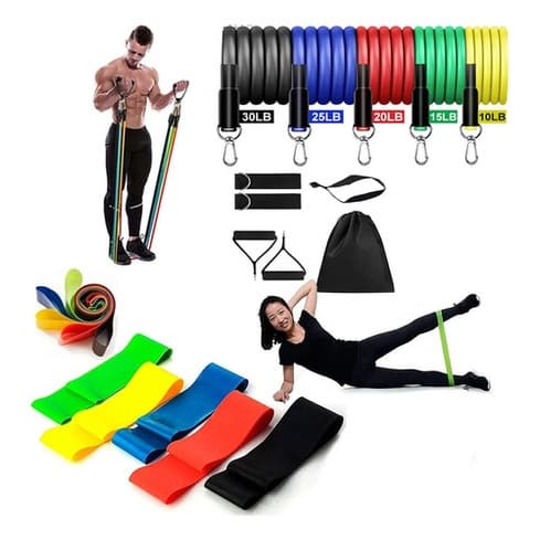 Kit C/11 Extensores Elástico + 5 Mini Band, Treino Completo
