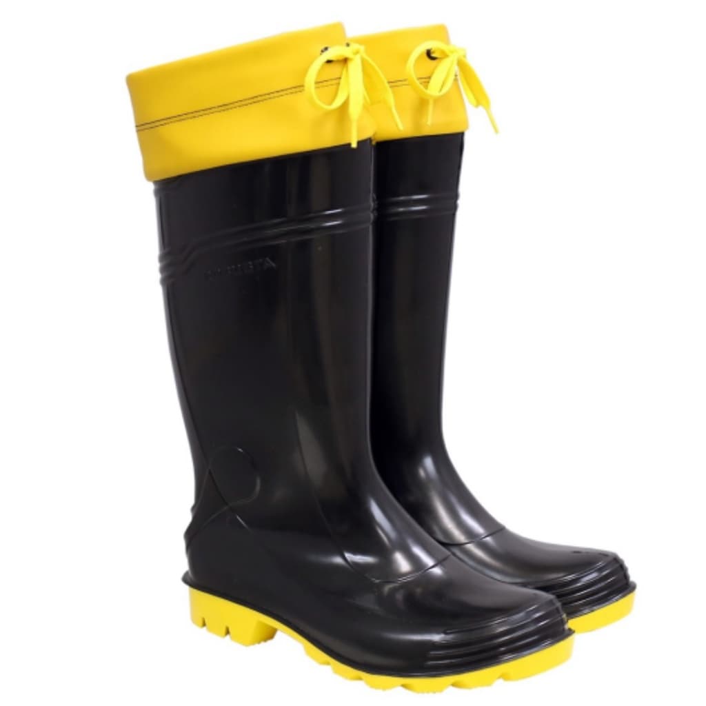 Bota Robusta Náutica Impermeável Flexível Preta Com Amarelo