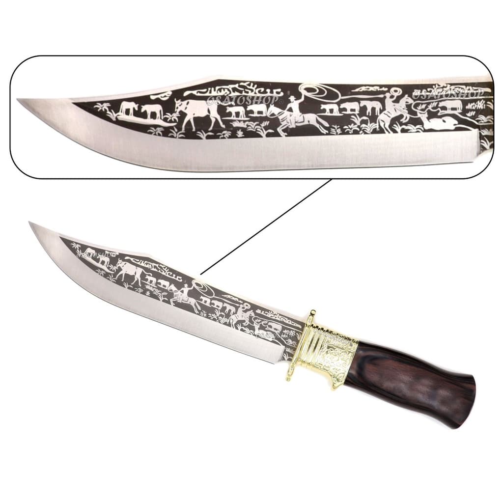 Faca de Churrasco Premium Lamina Desenhada Cowboy Rodeio