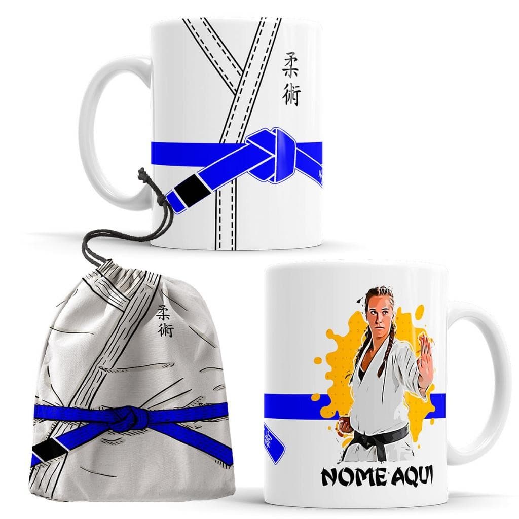 Caneca Kimono JIU -JITSU com Faixa Azul Personalizado com Nome + Saquinho