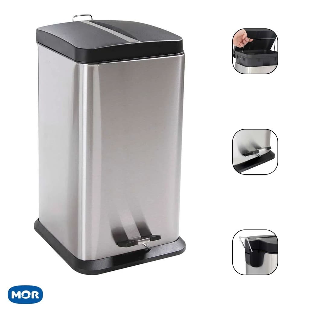 Lixeira Inox 20 12 6 Litros Quadrada Para Cozinha Banheiro Escritorio Com Pedal e Cesto Interno