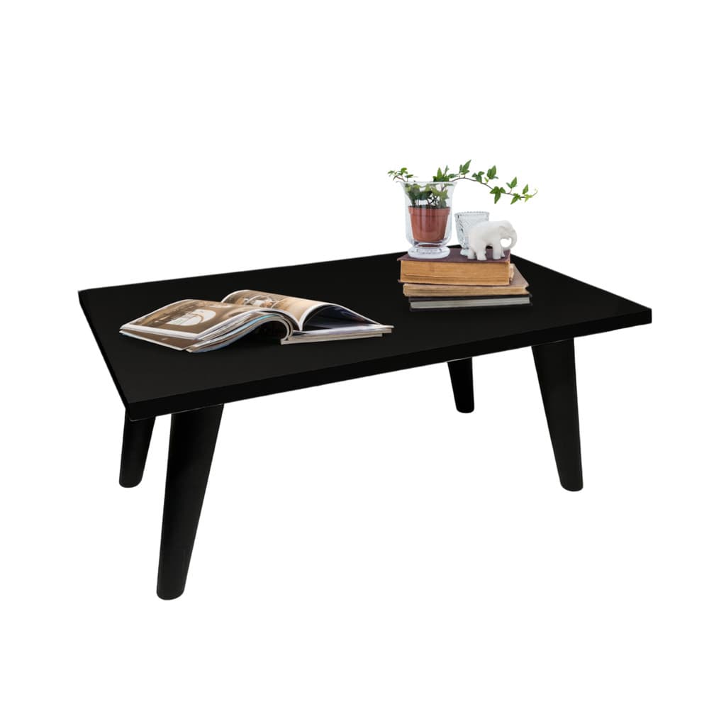 Mesa De Centro Retangular 50cm Retro Com Pés Palito PVC Preto Sala De Estar Decoração
