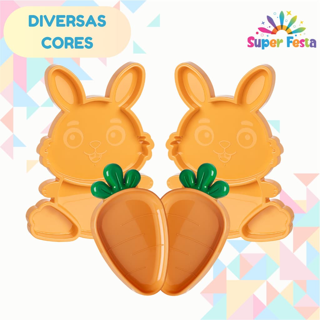 Kit Bandeja Petisqueira Páscoa 2 Coelhos e 2 Cenouras - Festplastik