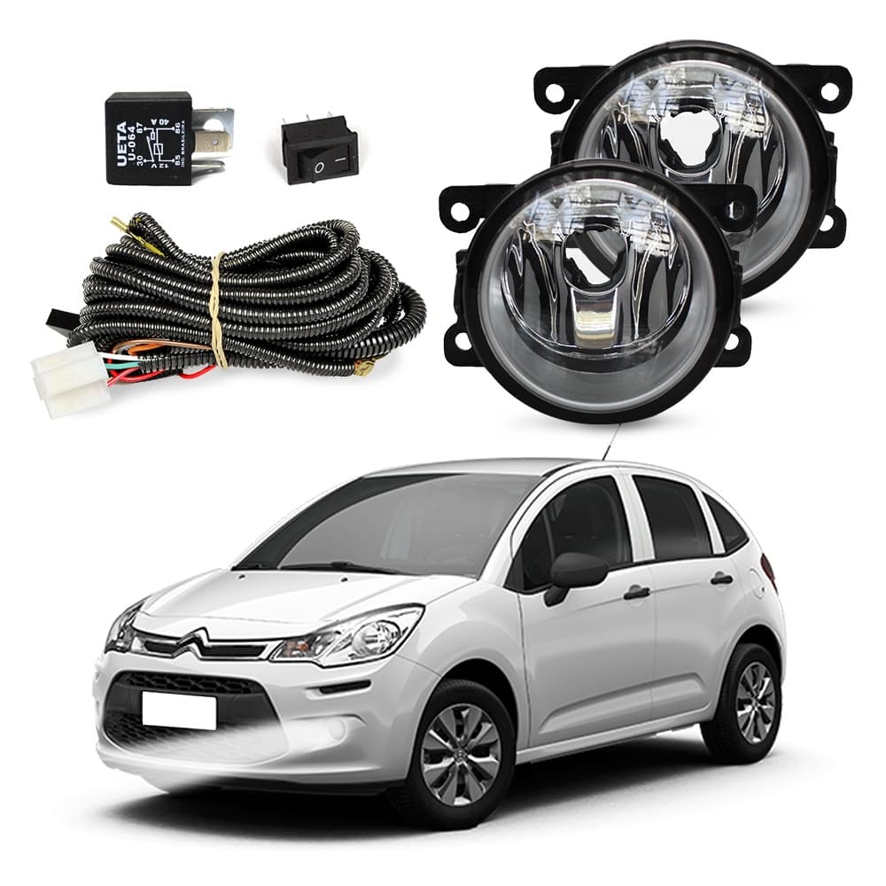Kit Farol de Milha Citroen C3 2009 a 2021 Farol Auxiliar de Carro Lente de Vidro Neblina Automotivo