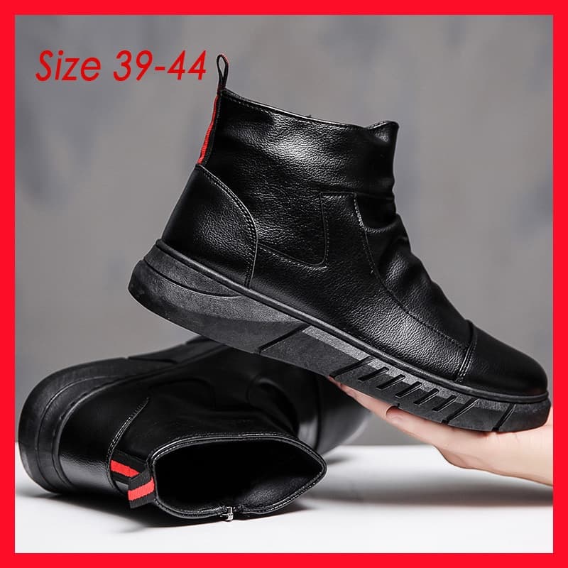 Pronto Estoque Sapatos Masculinos Martin Botas Impermeáveis Antiderrapantes Casuais De Couro Macio De Cano Alto