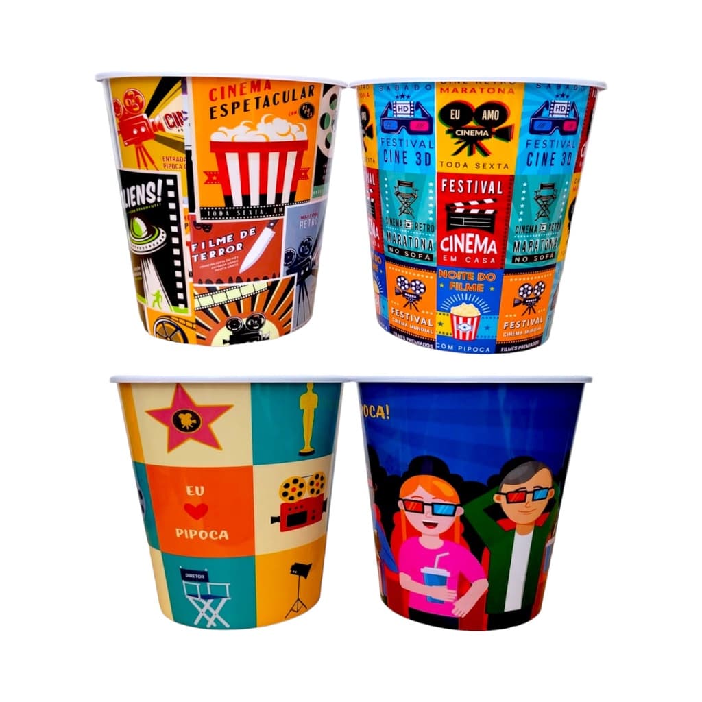 Balde De Pipoca Estampado Cinema Filmes Recipiente Grande 3L