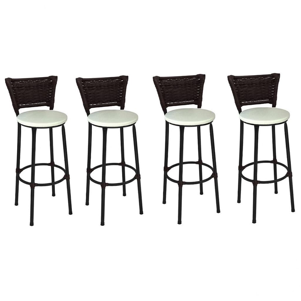 Kit 4 Banquetas Altas Preta com Encosto Junco Argila Assento Branco