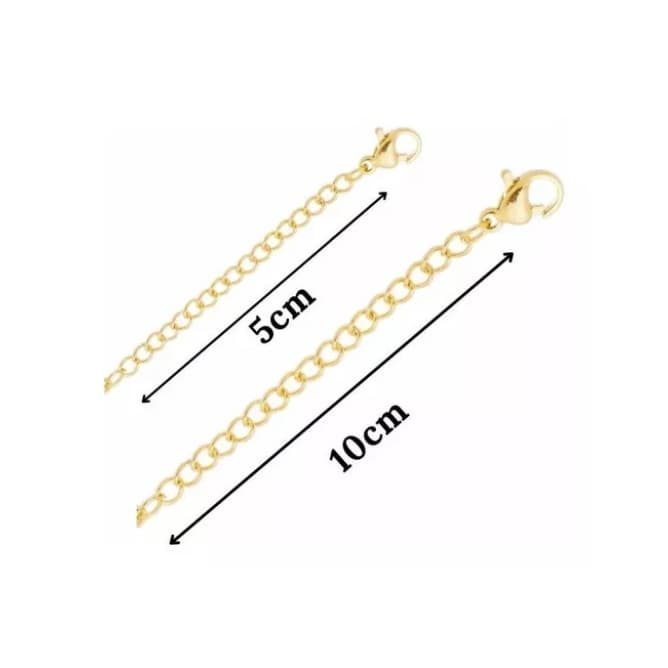 KIT com 2 Extensor (1 de 5 cm + 1 de 10 cm ouro) Prolongador Alongador Para Colar Ou Pulseira Com Fecho Semijoia Banhado