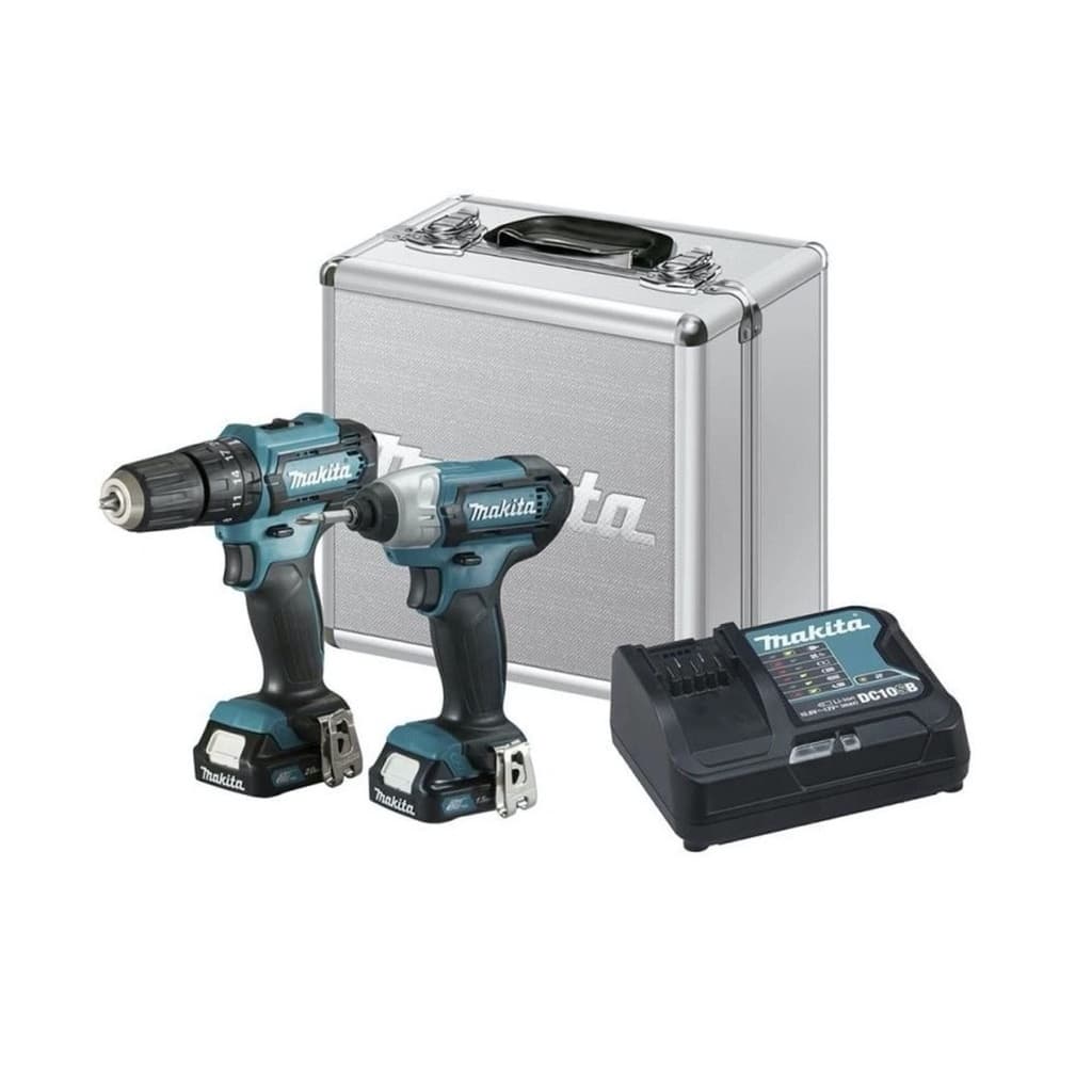 Kit Makita CLX228SAX = Furadeira HP333D + Parafusadeira Impacto TD110D + 02 Baterias 12v 2Ah + Carregador Rápido Bivolt + Maleta Metálica