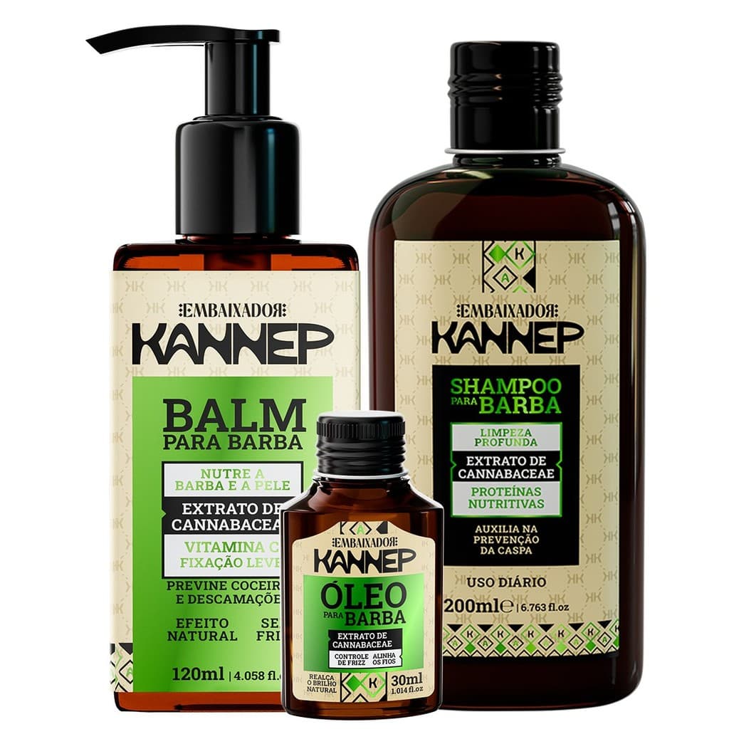Kit Shampoo + Óleo + Balm para Barba Kannep Embaixador