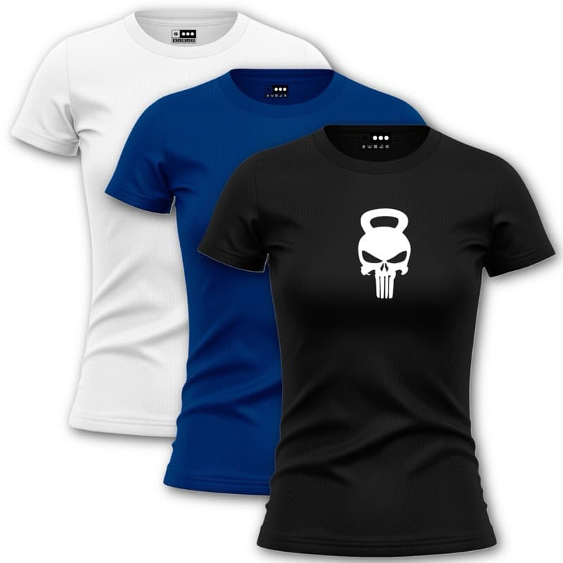 3 Camisetas The Punisher Dry Fit Baby Look Feminina Academia T-Shirt Crossfit