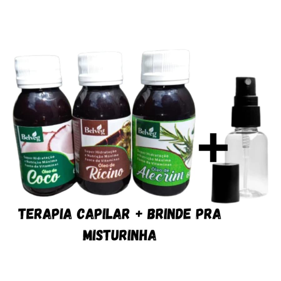 Kit Terapia Capilar Óleo de Coco + Rícino + Alecrim 60ml + Frasco 30ml