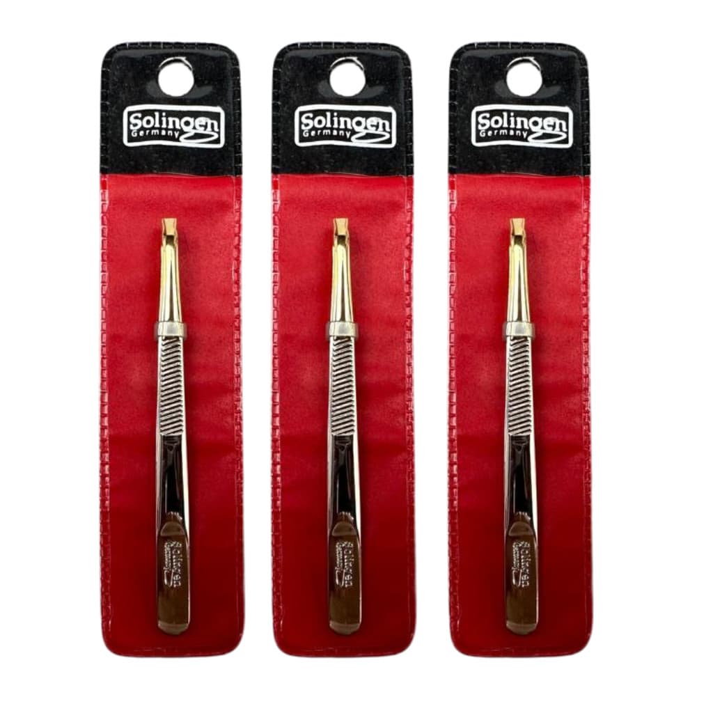 Kit 3 Pinça Solingen Reta Ponta Obliqua Design Sobrancellha