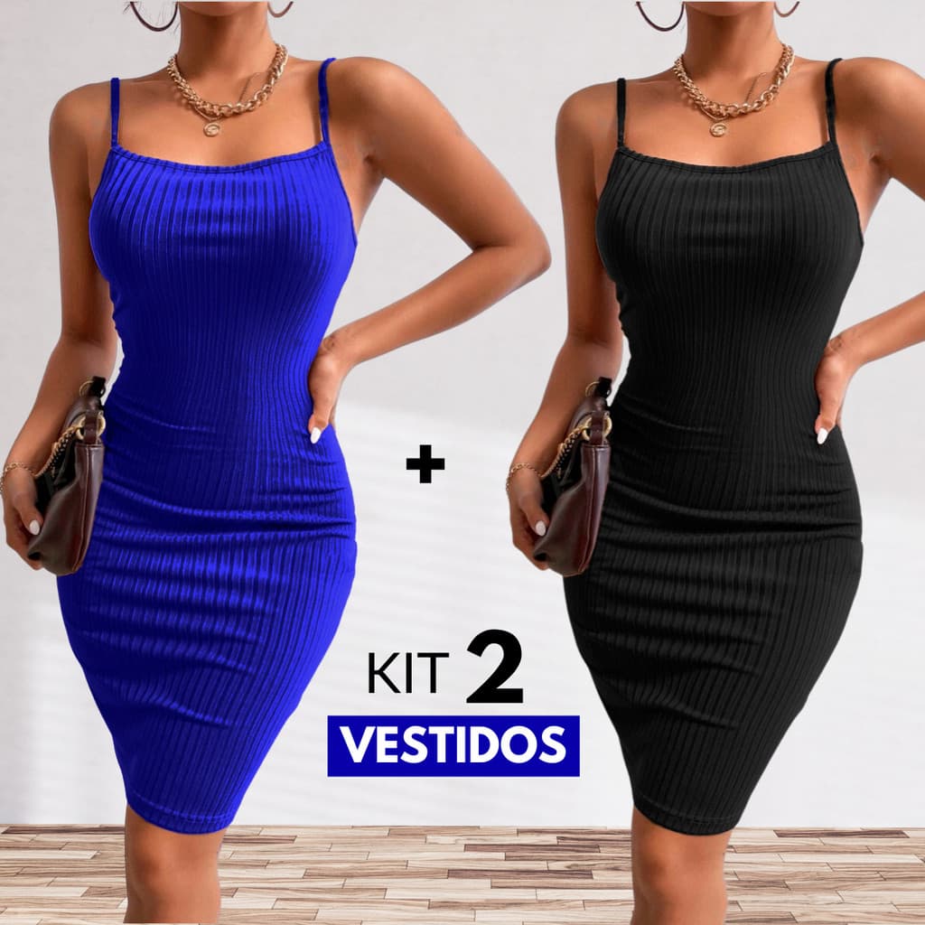 KIT 2 Vestido Canelado Midi Alcinha Feminino Vestidos Tamanho 36 ao 42