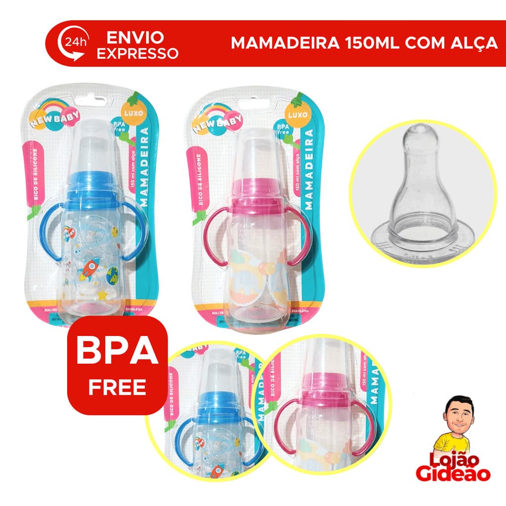 Mamadeira Com Alça Resistente Azul Rosa Para Bebê Menino Menina