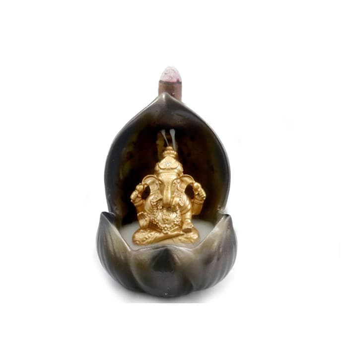 Incensário Deus Hindu Ganesha 12x9cm + 5 Incensos Cone Brinde Energia Proteção Decoração