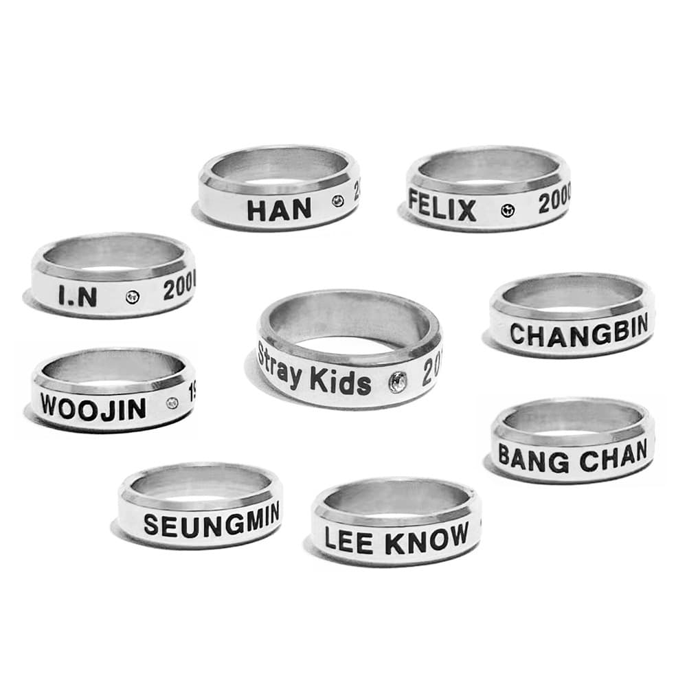 Kpop idol Stray Kids Nome Anel De Aniversário Aço Titânio Cauda De Diamante