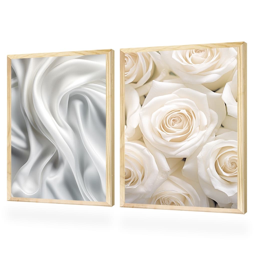 Dupla de Quadros Seda Flores Minimalista para Quarto