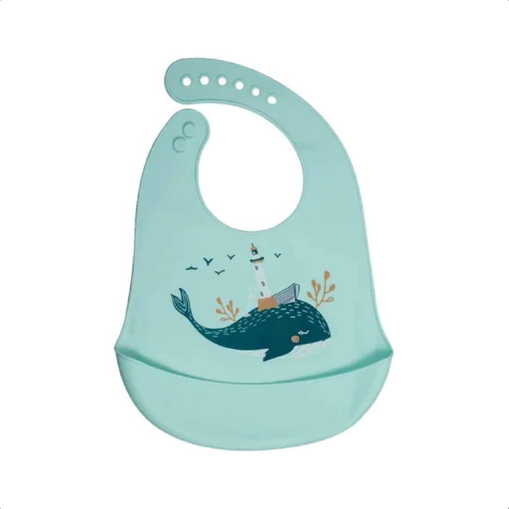 Babador de Silicone Bichos Baleia Infantil Com Fecho ajustável Impermeável Bolso Cata-Migalhas Maleável KaBaby - 1049B