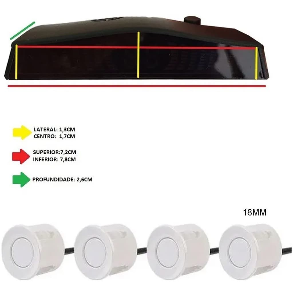 Sensor Estacionamento 4 Sensores Ré 18mm Display Led Cor Branco