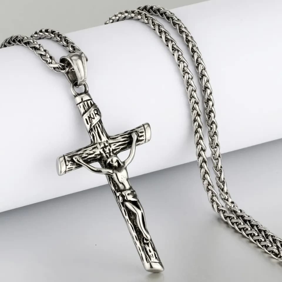 Pingente Aço Inox Com Corrente Crucifixo Padre Bíblia Jesus Cristo Igreja