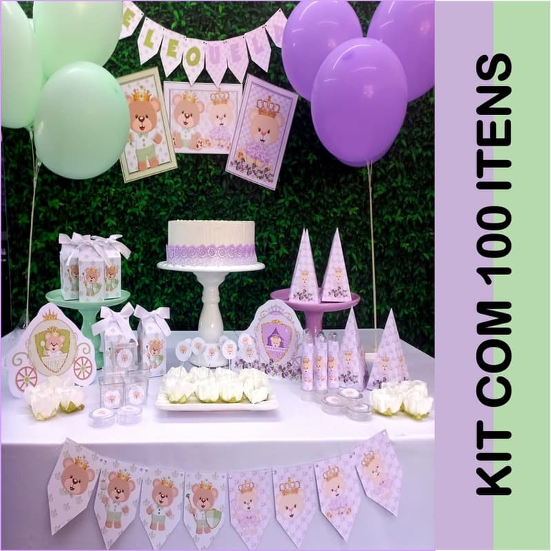 Cha Revelação Ursinhos Kit decoração festa 100 itens