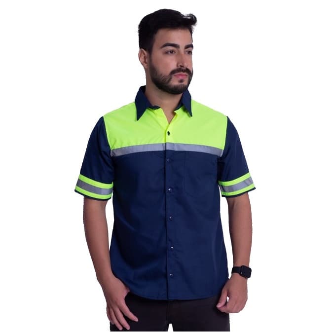 Camisa Manga Curta Refletiva para Uniforme Rodovias Transportadora Vallet Auto Center Loja de Carros