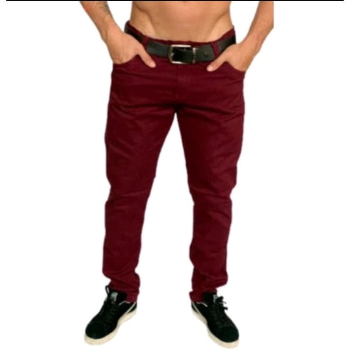 Calça Masculina Bordô Estilo Alfaiataria Slim Fit em Sarja